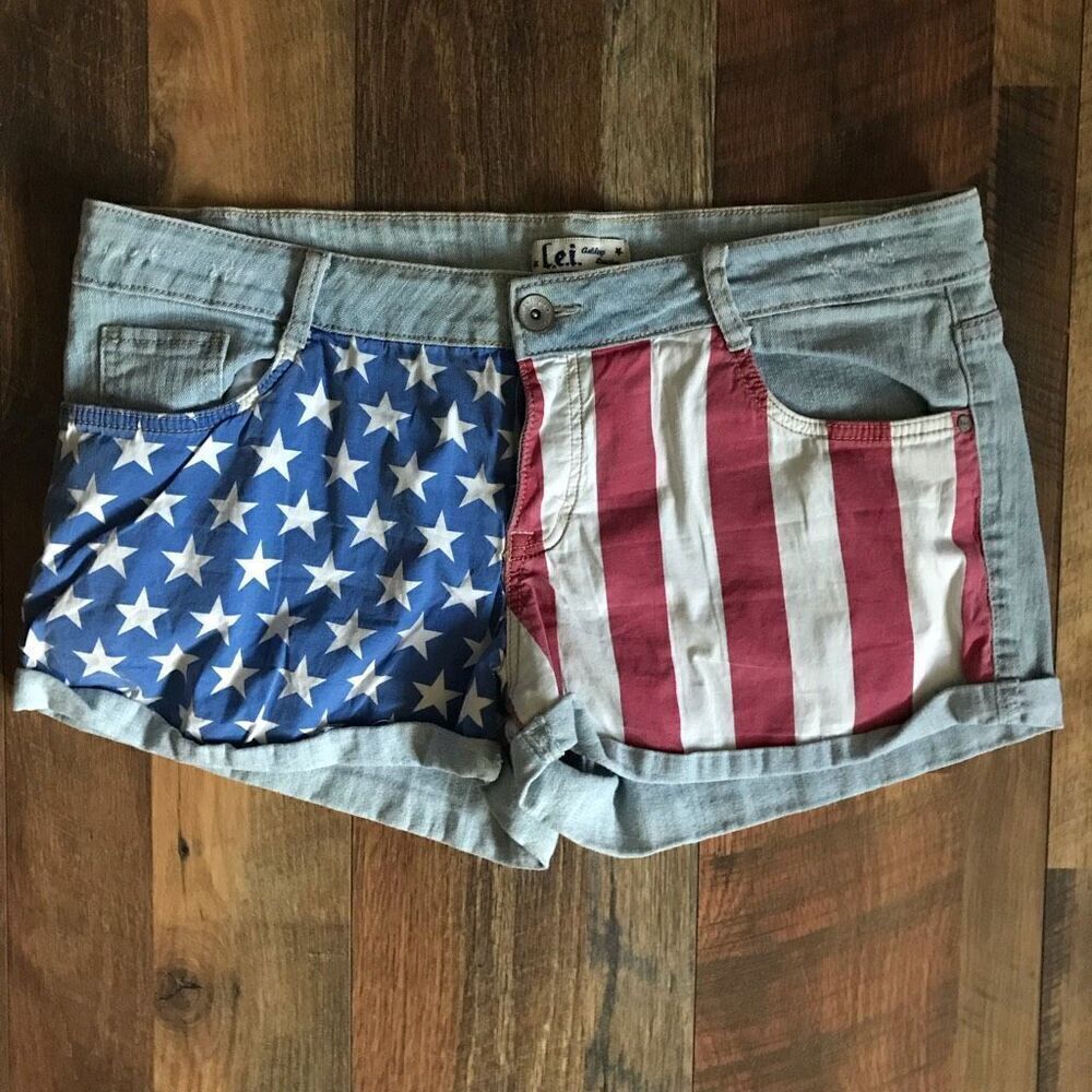 LEI flag stripes Americana Short Shorts Juniors SZ 17 jean denim